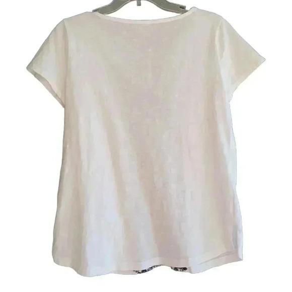 New Talbots White Knit Black Embroidered Keyhole Neckline Short Sleeve T-Shirt - Picture 4 of 6